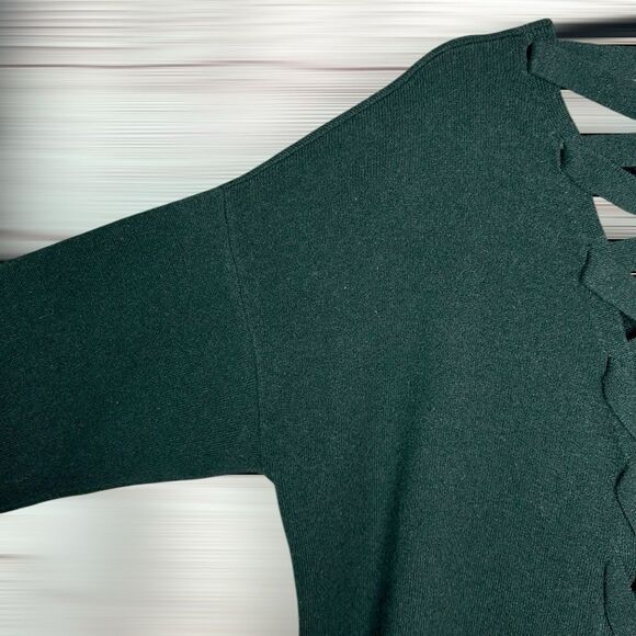 Aqua Cashmere Lace-up Back Cashmere Sweater V-neck Dark Green Relaxed Fit L - Picture 8 of 10